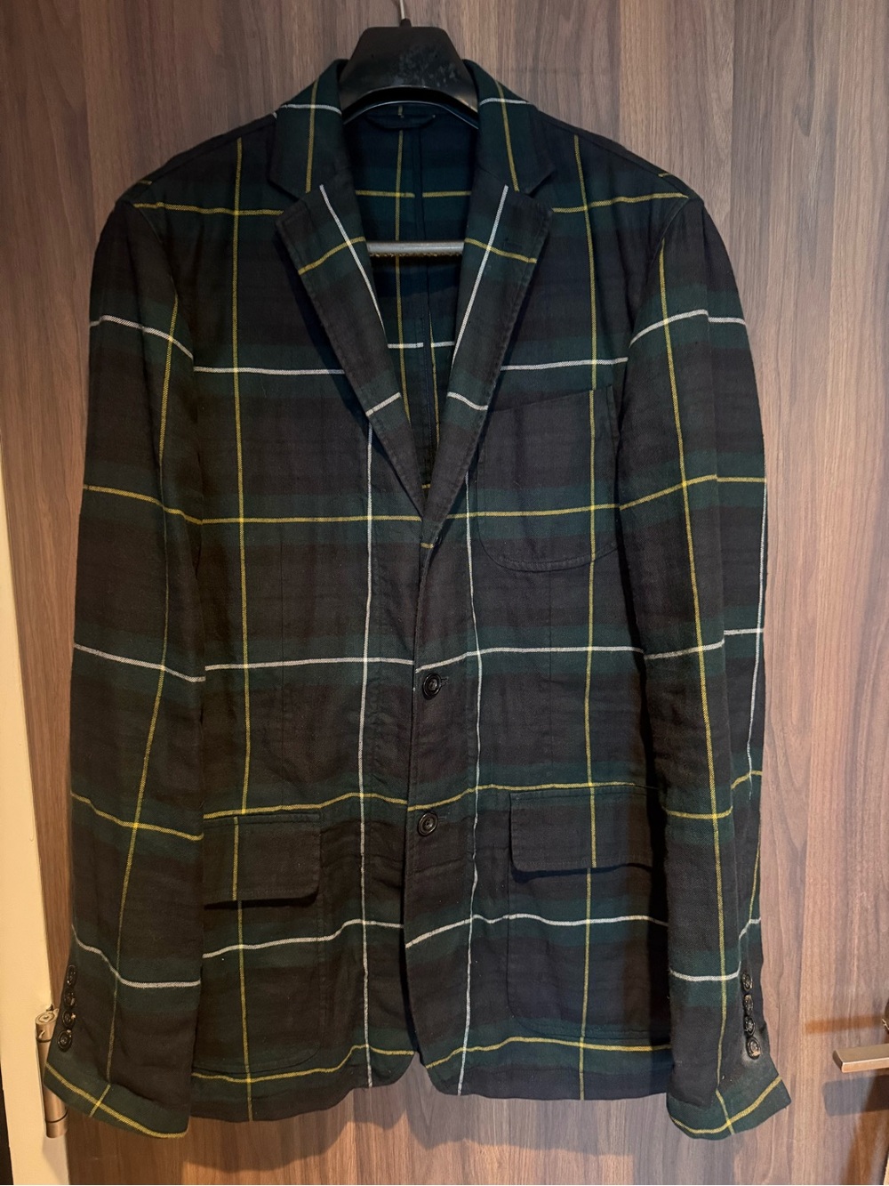 Vintage Polo Ralph Lauren Dark Green Plaid Three Button Unstructured Sport Coat